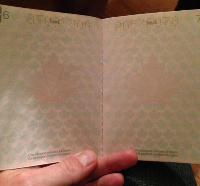 Новый паспорт гражданина Канады в свете ультрафиолета  документ, паспорт