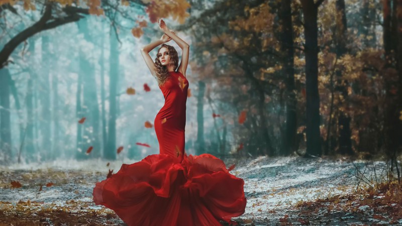 Ода красному платью девушки, красное платье, фотография