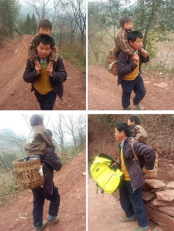 1. Папа из Китая каждый день относит своего сына, который не может ходить, в школу за 30 км дети, отец