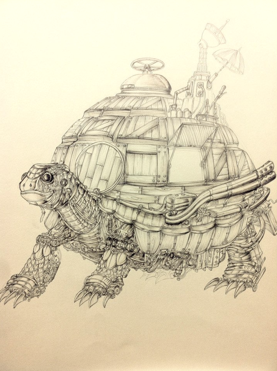 Черепаха-крепость  рисунок, стимпанк