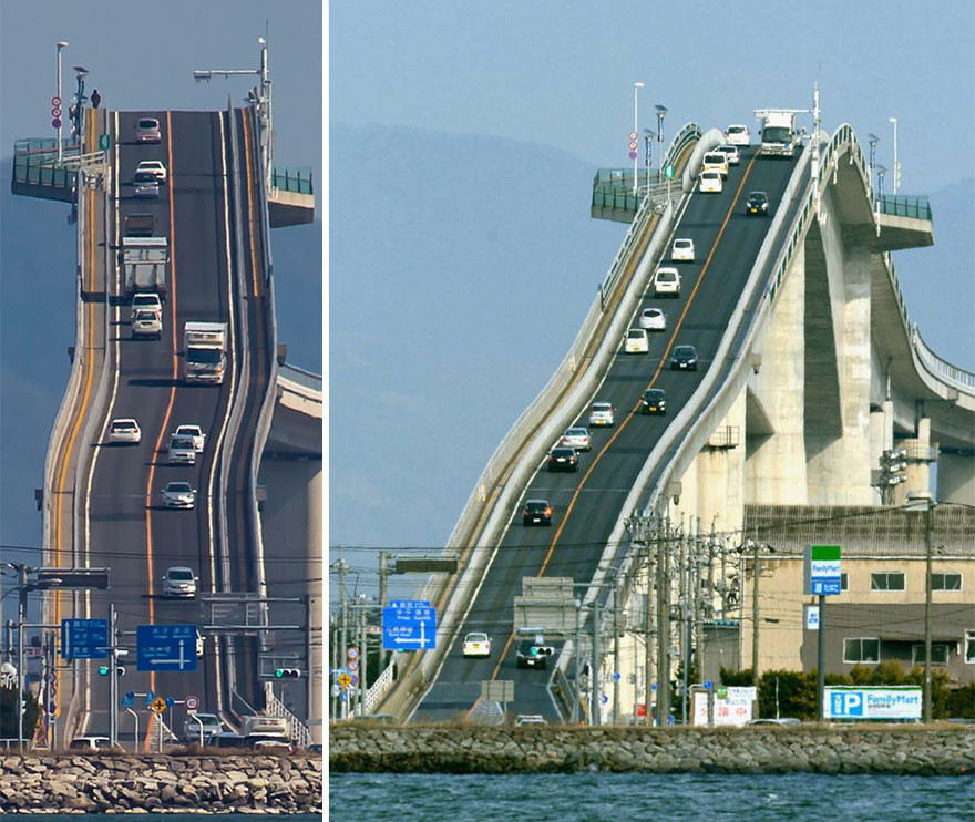 Мост в Японии, напоминающий американскую горку мост, япония