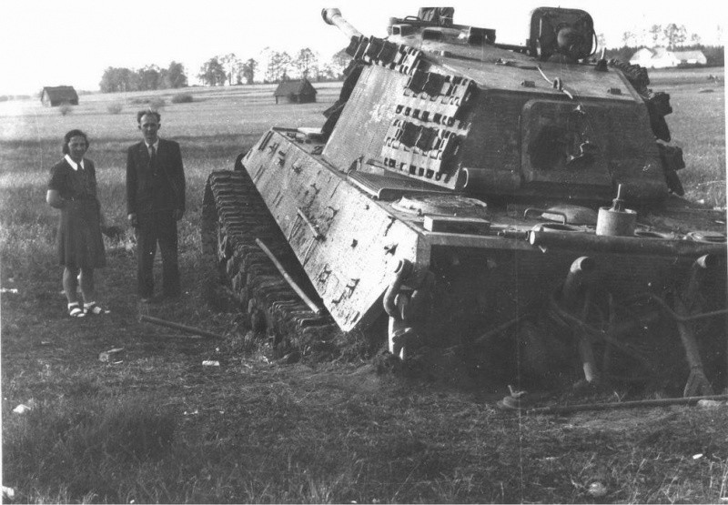 Немецкий тяжелый танк Тигр II, увязший в сырых лугах. Окрестности чешского города Тржебонь. май 1945 г. вов, фото