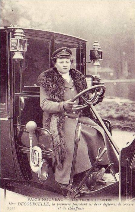Мадам Decourcelle — первая женщина–водитель такси в Париже, 1908 прикол, редкие кадры, факты
