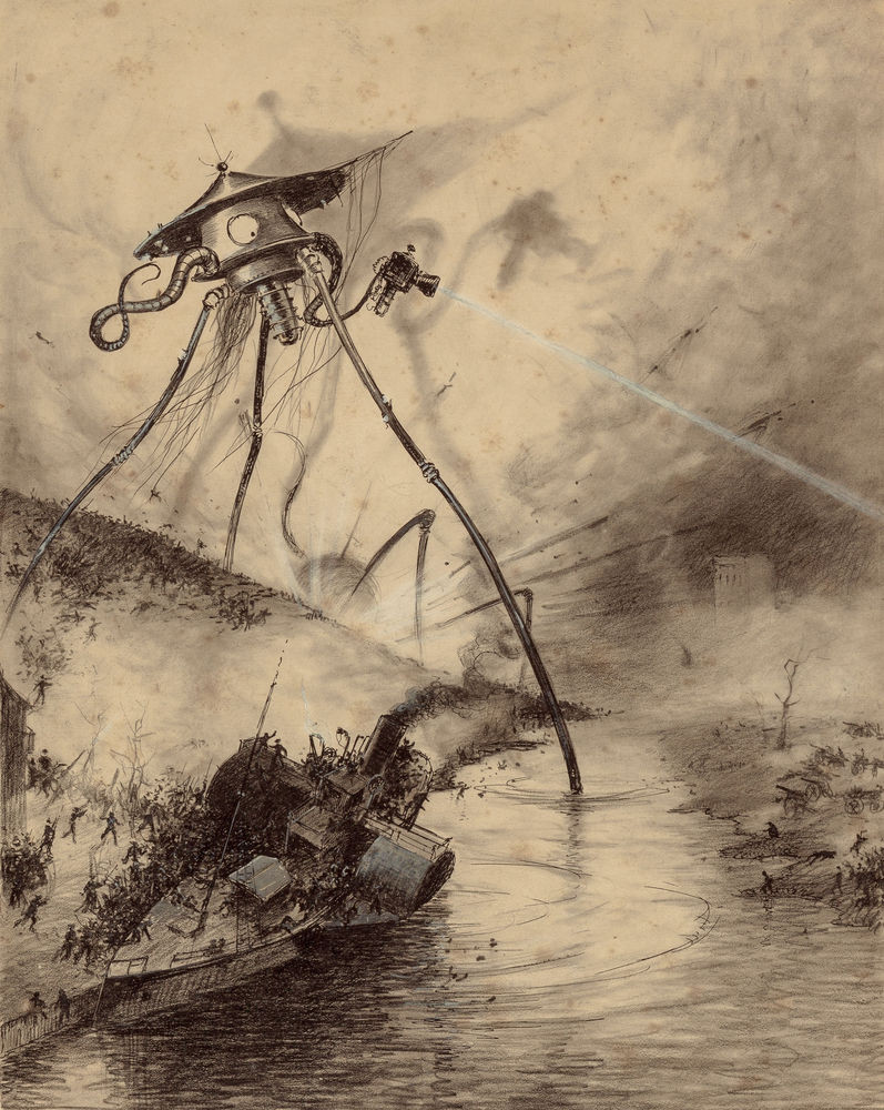 Марсианская газовая пушка (бельгийское издание, 1906) Герберт Уэллс, война миров, иллюстрации, история