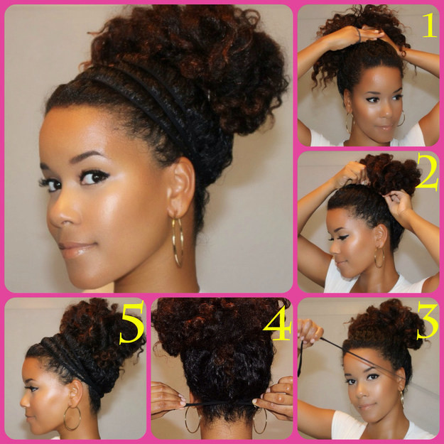6. Используйте несколько эластичных резинок для волос, чтобы сделать симпатичный пучок с ободком красота, лайфхаки, причёски