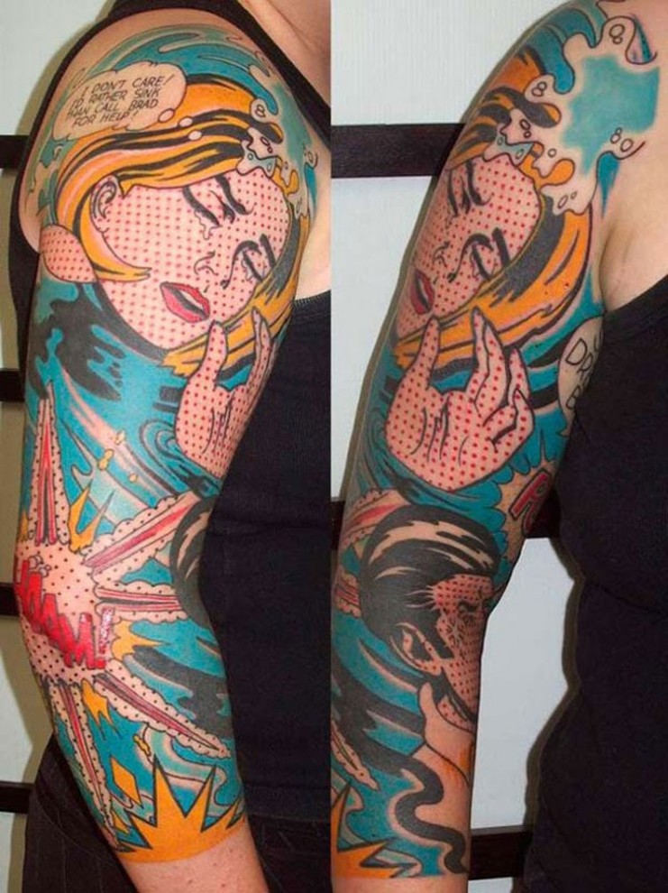 5. Тонущая женщина. Сюжет татуировки базируется на комиксе. креатив, тату