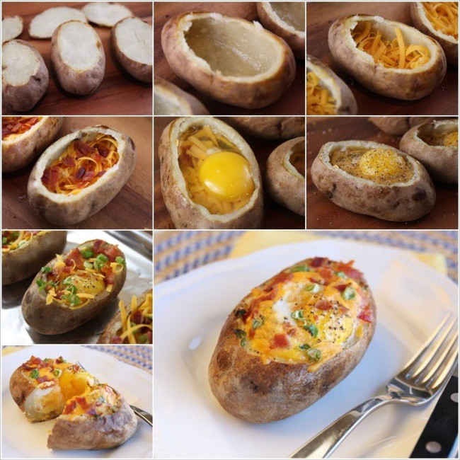 Запеченный картофель с яйцом, сыром и овощами. еда, своими руками, сделай сам
