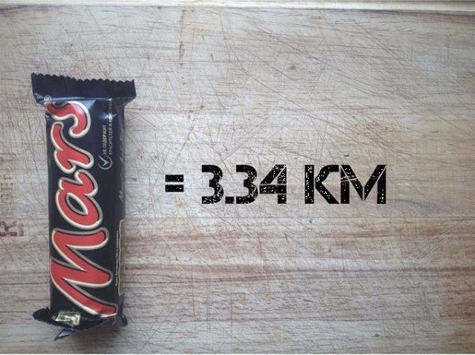 Одна шоколадка Марс бег, еда, каллории