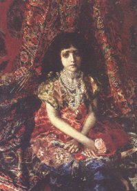 Врубель. Девочка на фоне персидского ковра. Холст, масло.1886 г
