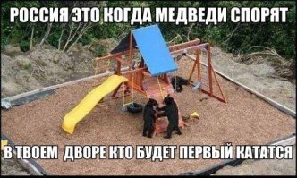 При этом один медведь уже успел нажраться и лечь спать у качели.
