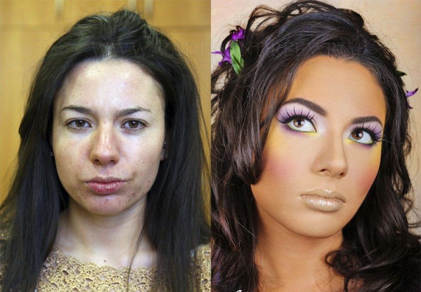Girls before and after make-up