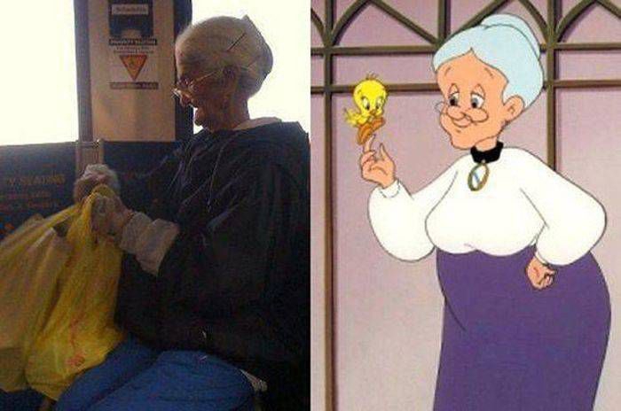 Random cartoon characters and their real-life doppelgangers