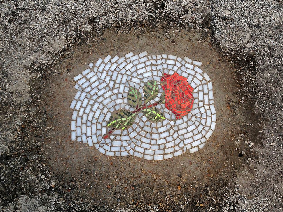 Artist Fills In Chicago's Potholes With Beautiful Flower Mosaics