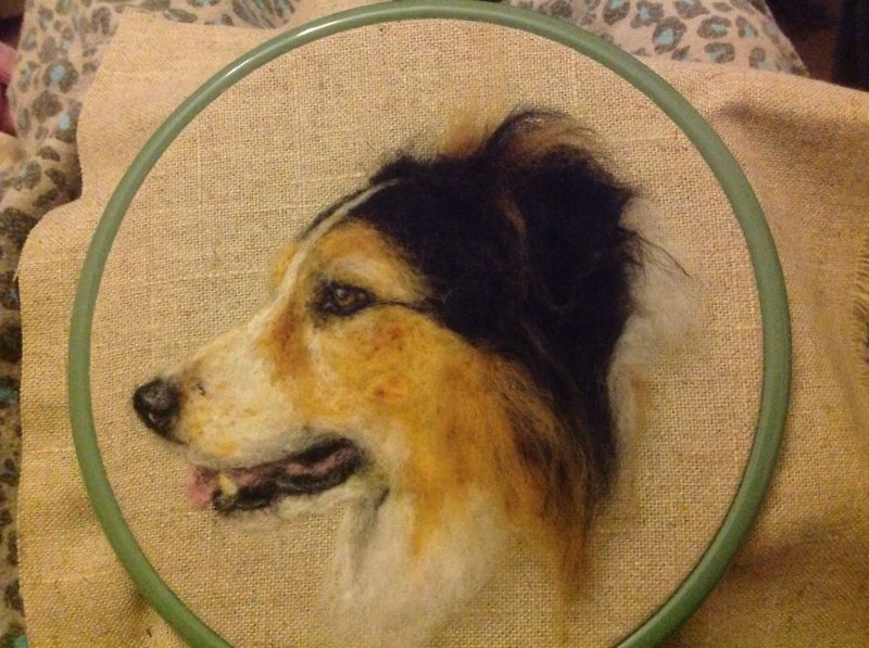 Needle felted 2D picture of Border Collie Dog