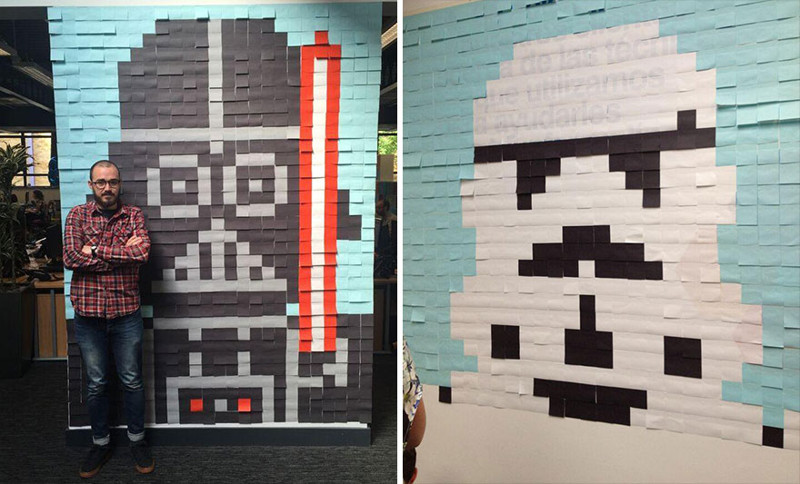 Workers Use Post-It Notes To Turn Office Walls Into Star Wars Murals
