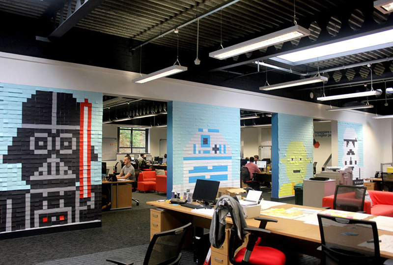 Workers Use Post-It Notes To Turn Office Walls Into Star Wars Murals