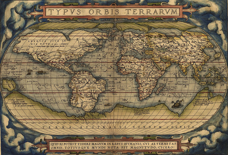 The Ortelius World Map (1564), the first map by Abraham Ortelius, creator of the first modern atlas.