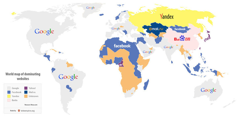 A map of the most popular website in each country.