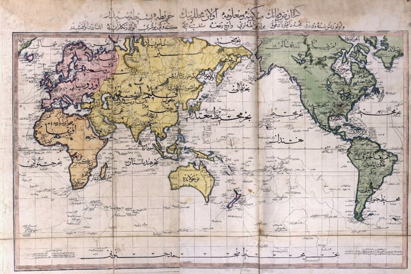 A map of the world as seen by the Ottoman Empire in 1803.