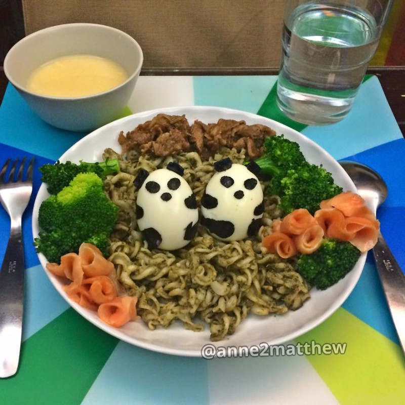 Panda Eggs On Pesto Pasta
