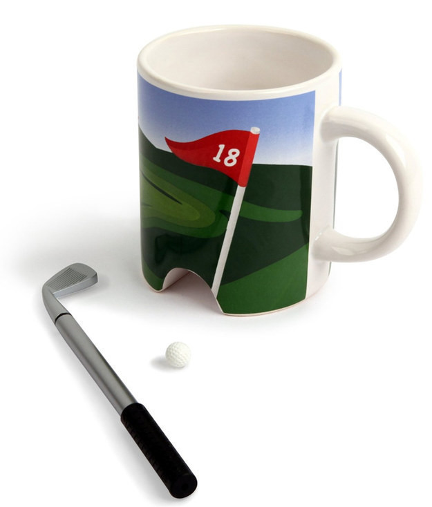 A mug for people who want to practice their putting.