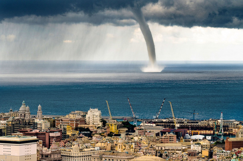 Russian Tourist Captures Moment A Giant Waterspout Twister Descends On Genoa