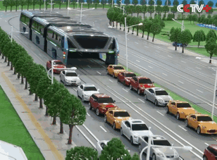 Elevated Bus That Drives Above Traffic Jams Elevated Bus That Drives Above Traffic Jams