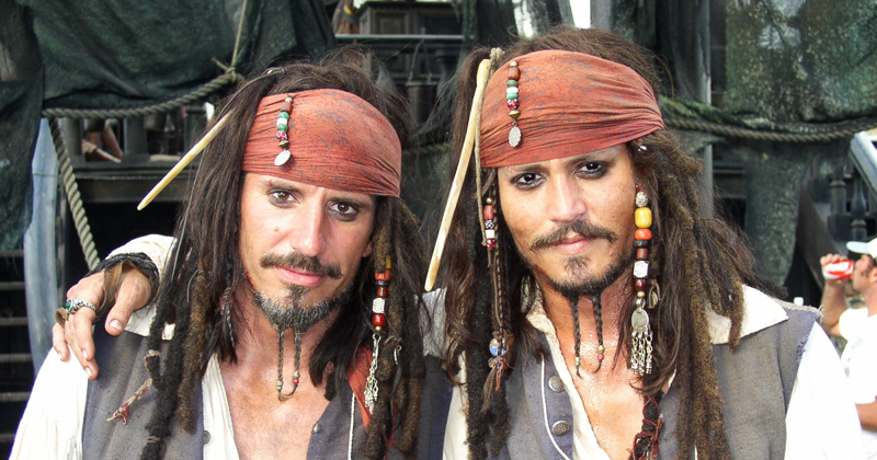 #1 Johnny Depp With His Stunt Double Tony Angelotti On The Set Of Pirates Of The Caribbean