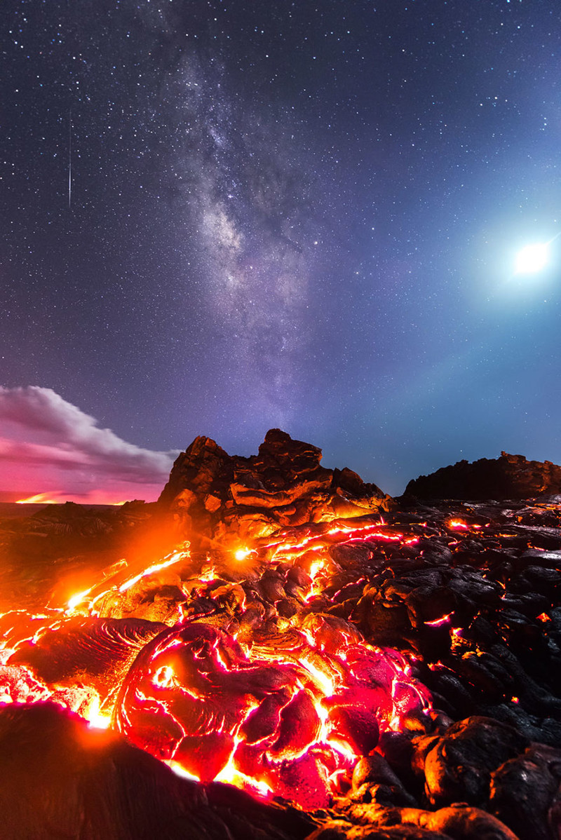 Meteor, Moon, Milky Way, And Lava In One Incredible Photo