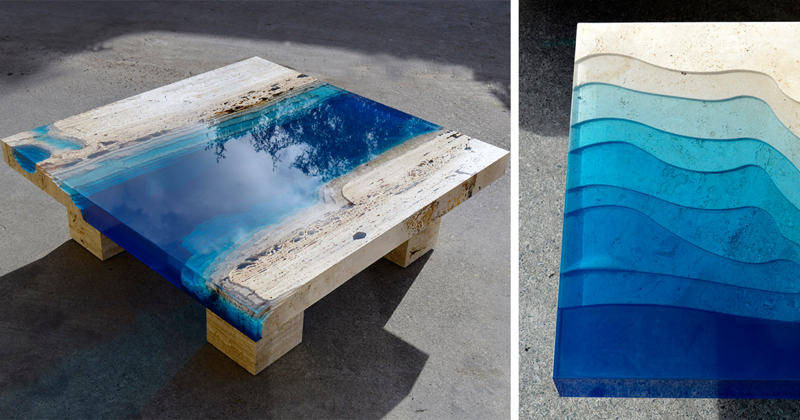 Lagoon Tables That I Made By Merging Resin With Cut Travertine Marble