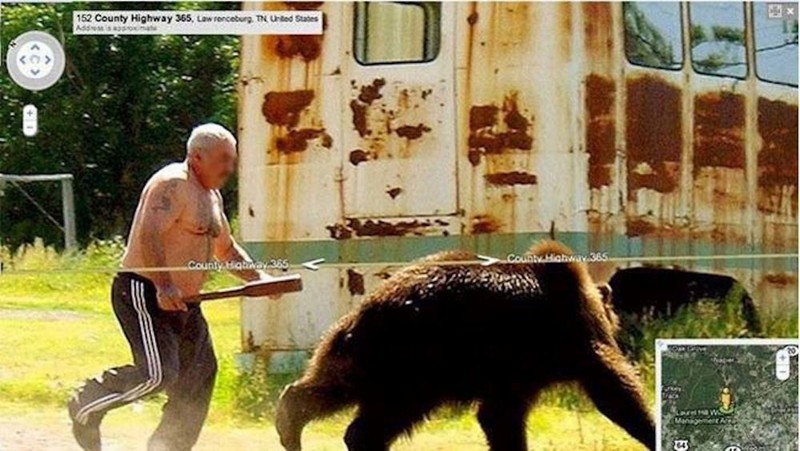 This Russian man chasing after a bear.