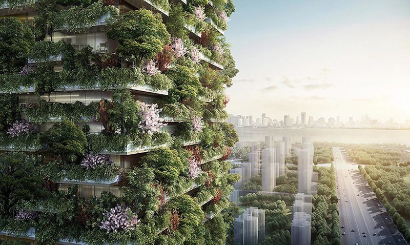 These towers in Nanjing, China will contain vertical forests that will house 2,500 shrubs and over 1,000 trees