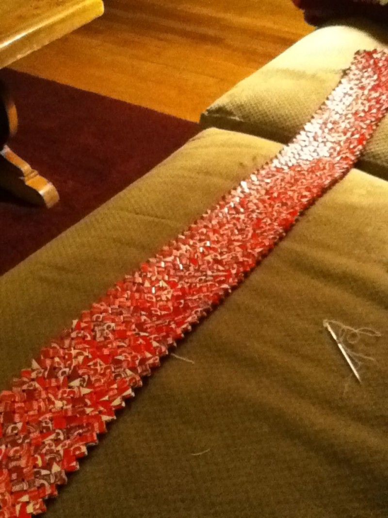 Beginning to sew chains together with elastic thread