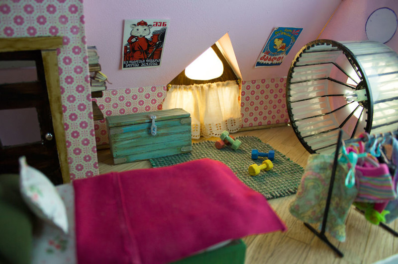 Leading girl character’s bedroom with her special treadmill