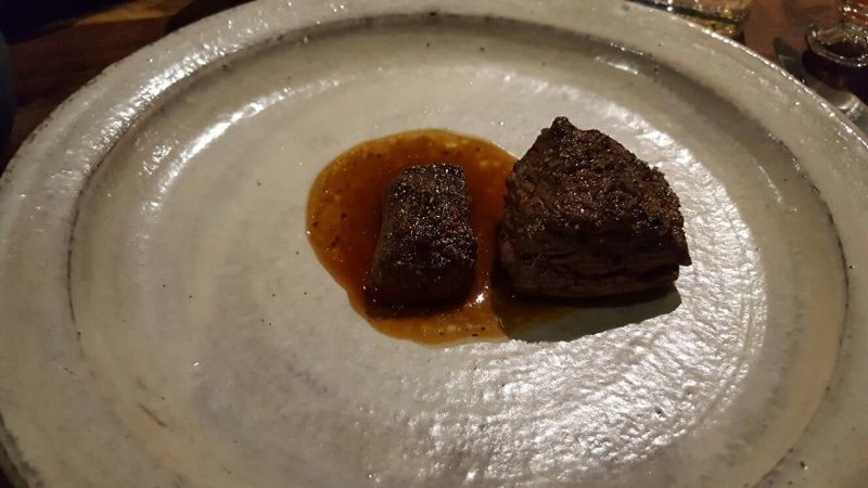 “It was well-seasoned and had the texture of a cross between venison and beef and was perfectly medium-rare”