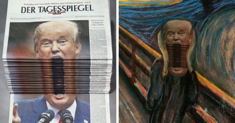 Trump Screaming In A Stack Of Newspapers