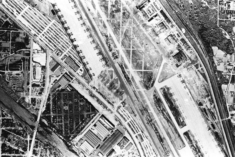 Boeing plant aerial photo taken from around 5000 feet. This was taken in either 1944 or 1945