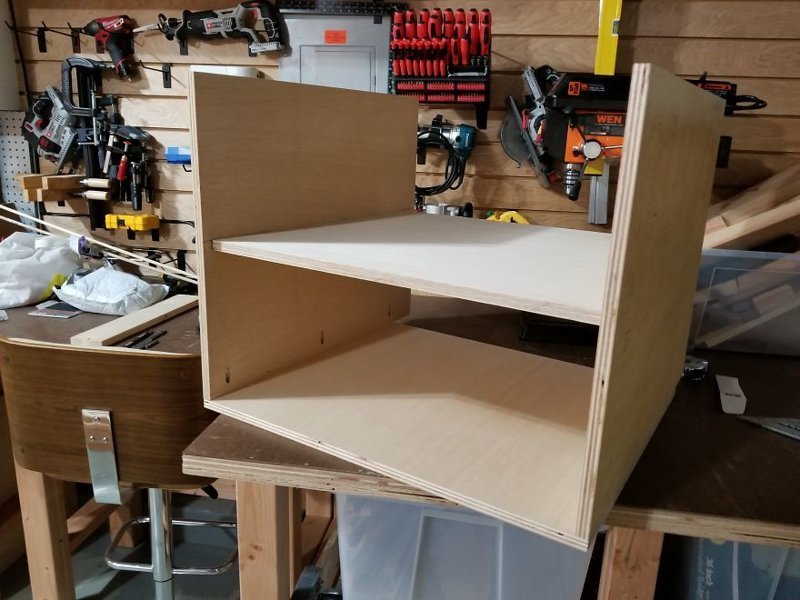 Now that the wall is done, on to the desks. As per the design, I made 3 cabinets underneath each desk out of 3/4 inch plywood