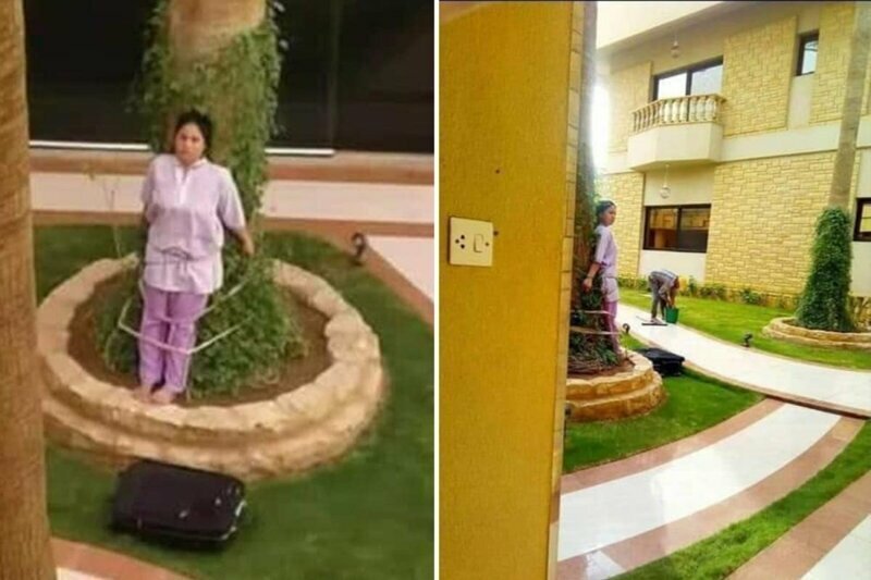 Filipina maid tied to a tree by rich Saudi boss as punishment