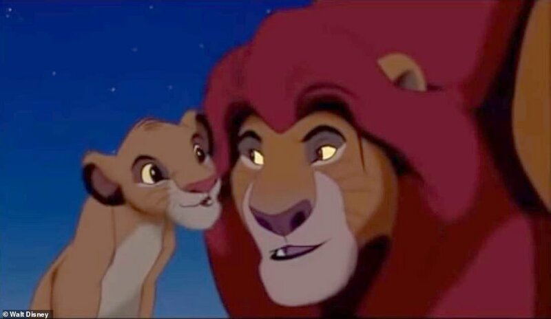 Mufasa and Simba during a famous scene in the Disney classic film The Lion King