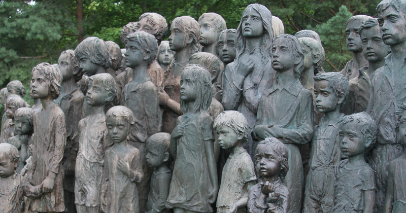 82 children in bronze overlook the old Lidice village