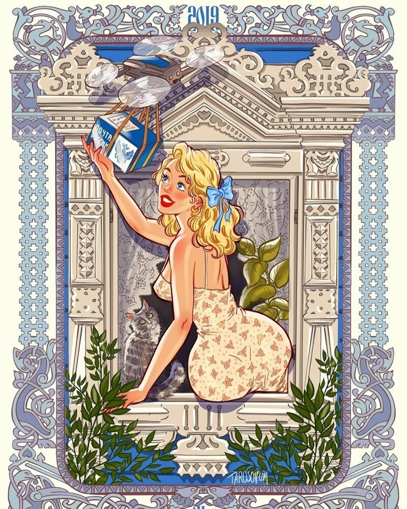 Artist Creates A New Pin-Up Calendar Inspired By Classic Masterpieces Of Kustodiyev And Bilibin