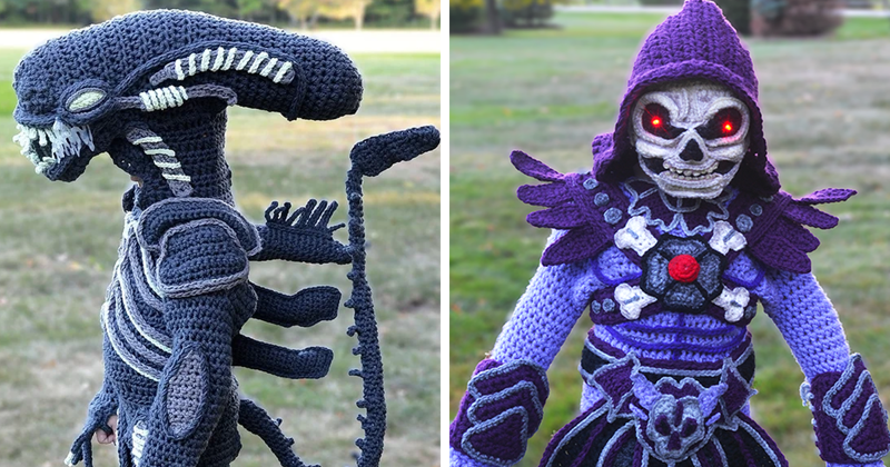 Woman Crochets Full Body Halloween Costumes For Her Kids