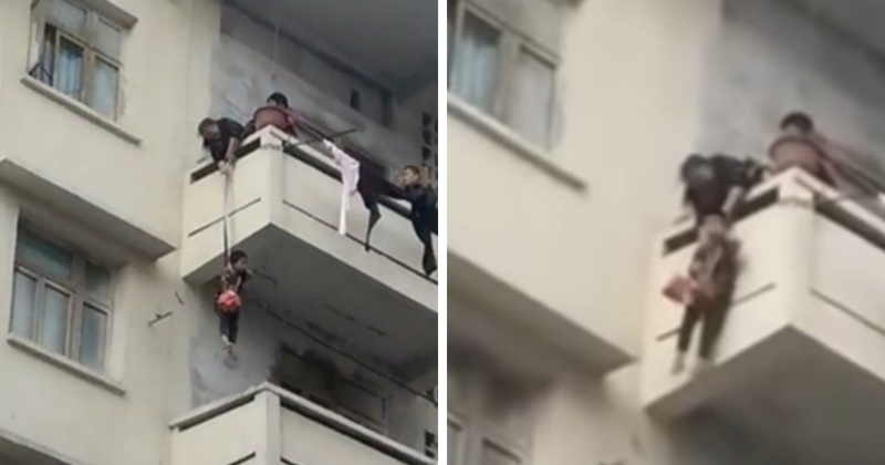 Grandma Goes Mission Impossible While Dangling A 7 Y.O. From The 5th Floor to Rescue Her Cat