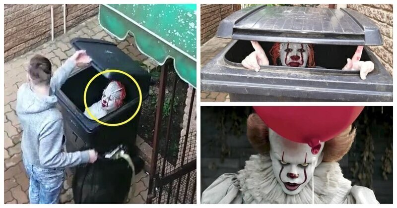 Mother dresses as Pennywise and hides in a wheelie bin to terrify her clown-phobic son