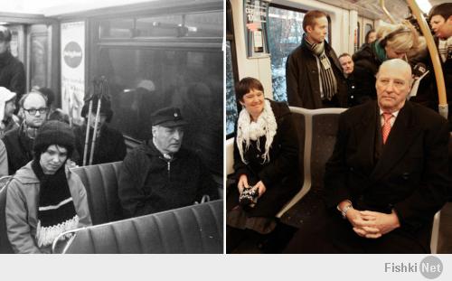 А норвежские короли ездят на метро. Слева Улав V, справа Харольд V.
